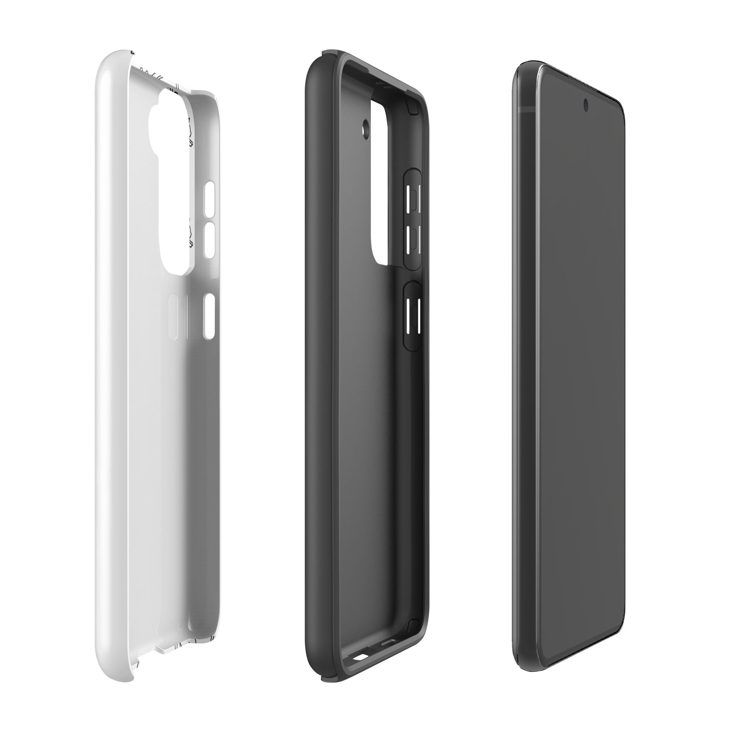 Phone Case for Samsung Galaxy with minimalist stretching cat pattern in white and black, offering stylish protection for cat lovers.