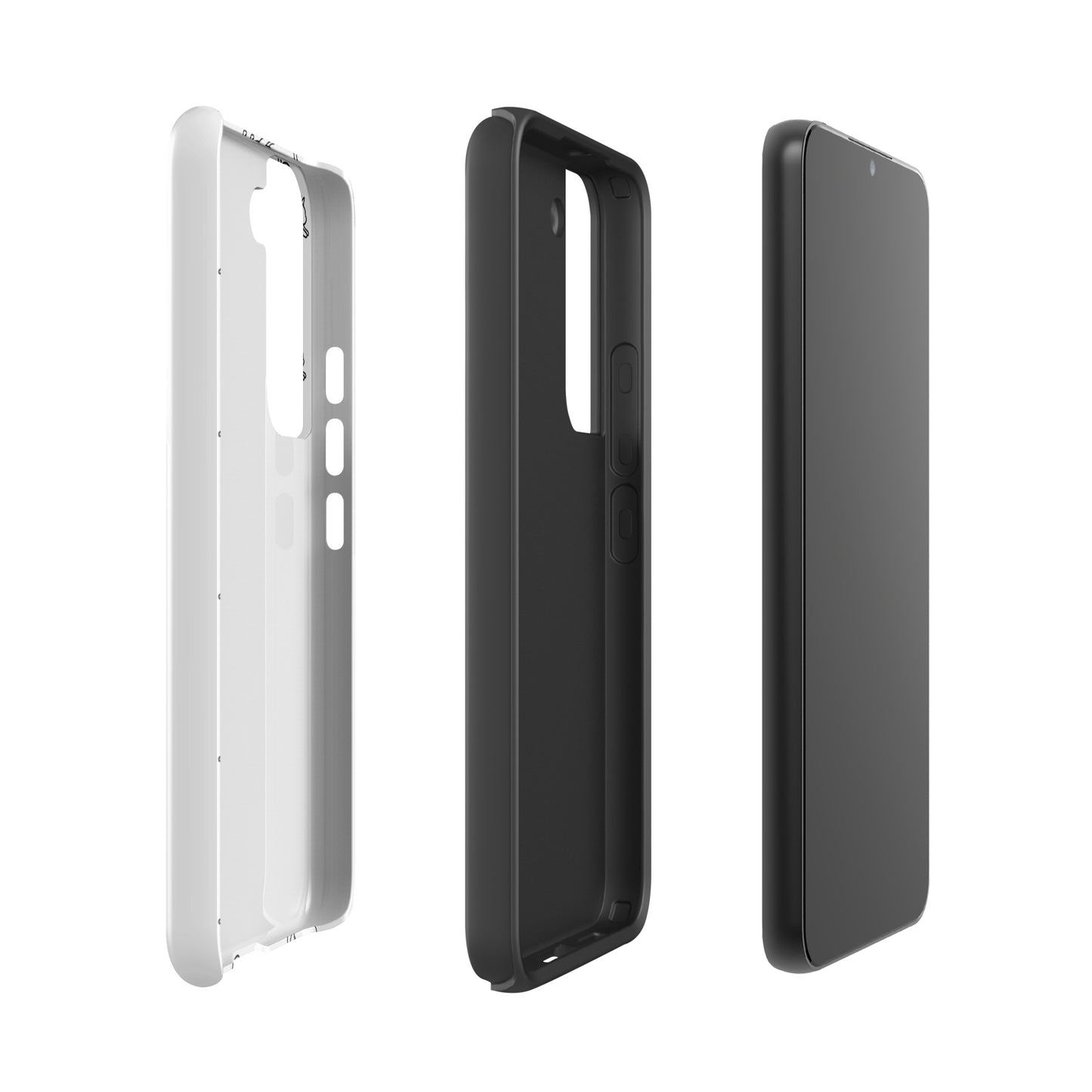 Phone Case for Samsung Galaxy with minimalist stretching cat pattern in white and black, offering stylish protection.