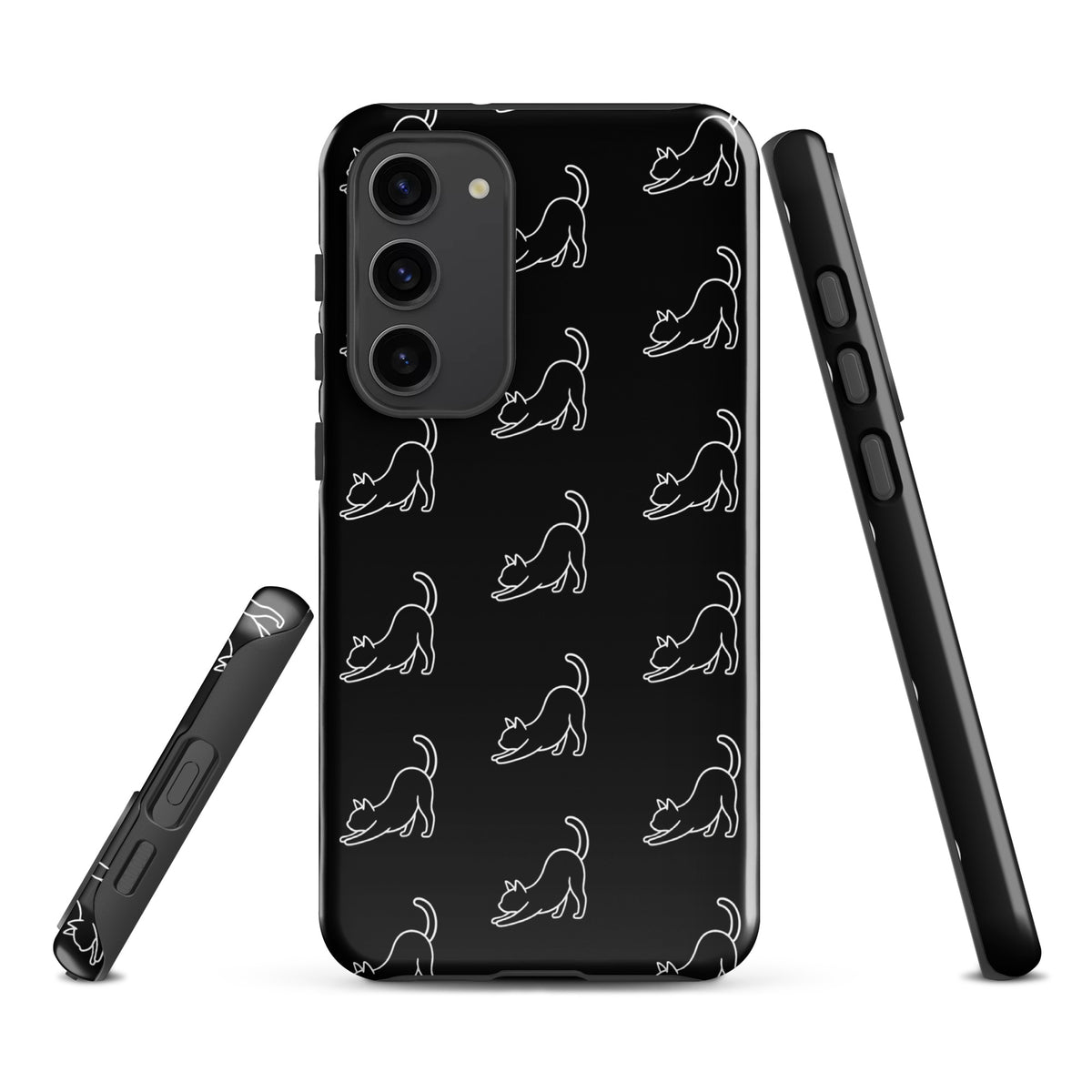 Phone Case for Samsung Galaxy with minimalist stretching cat pattern in black and white design