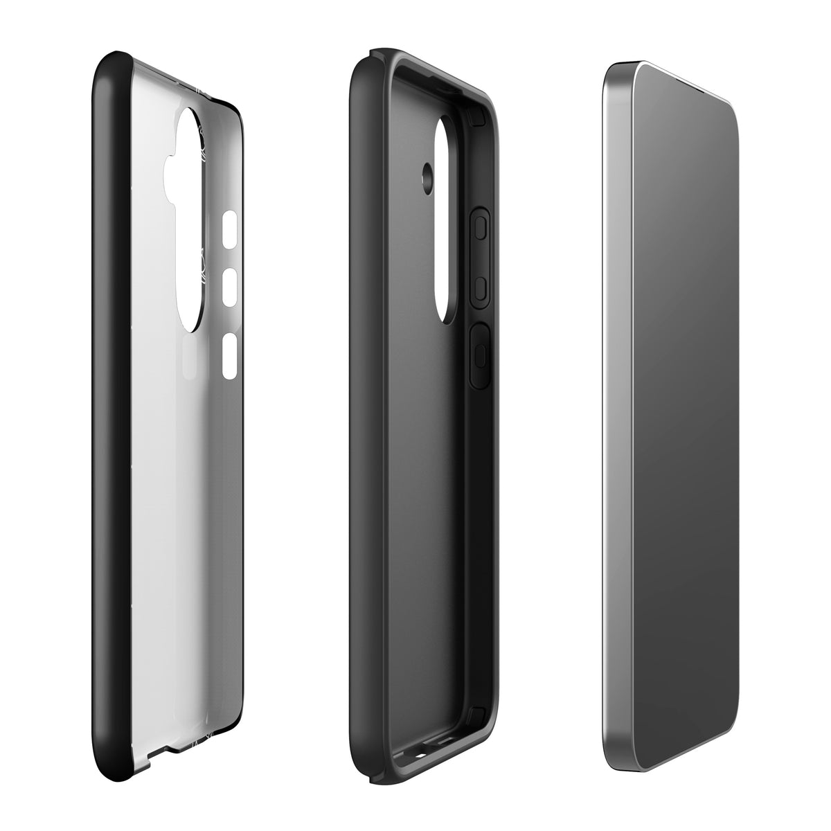 Phone Case for Samsung Galaxy with black and white minimalist stretching cat pattern offering style and protection.