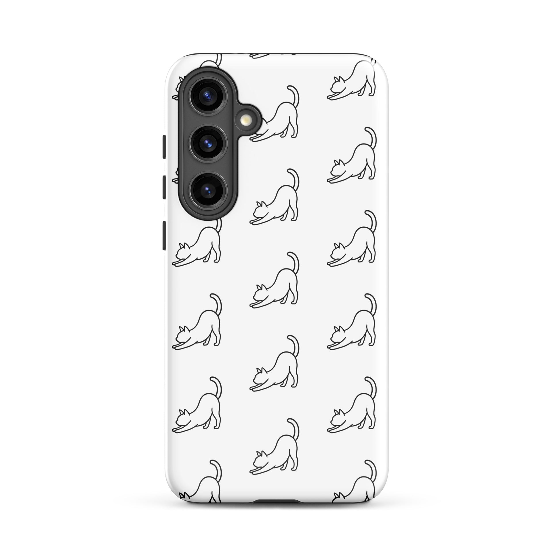 Phone Case for Samsung Galaxy with minimalist stretching cat pattern in white and black