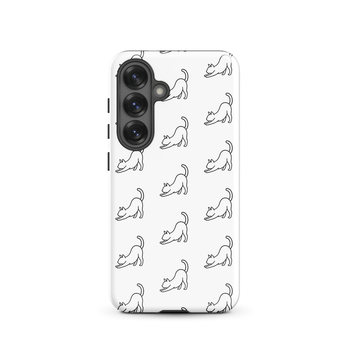 Phone Case for Samsung Galaxy with minimalist stretching cat pattern in white and black