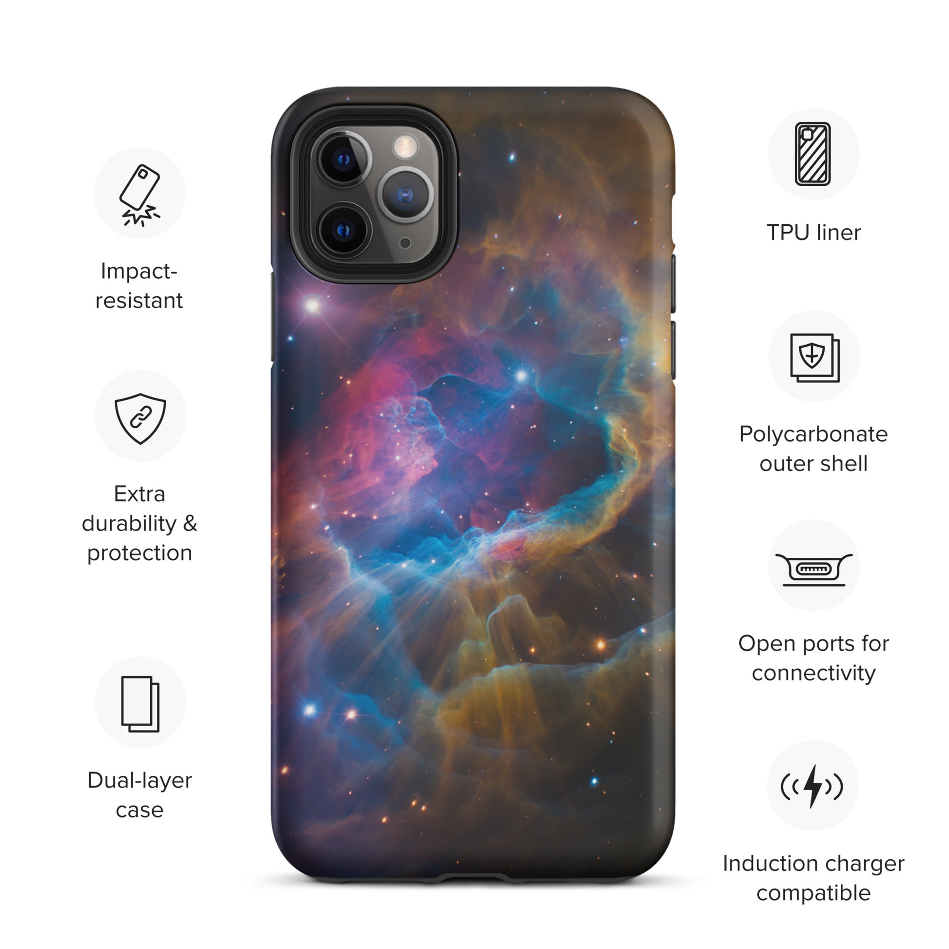 Phone Case for iPhone featuring Nebula Cosmic Dreamscape design with impact-resistant and dual-layer protection.