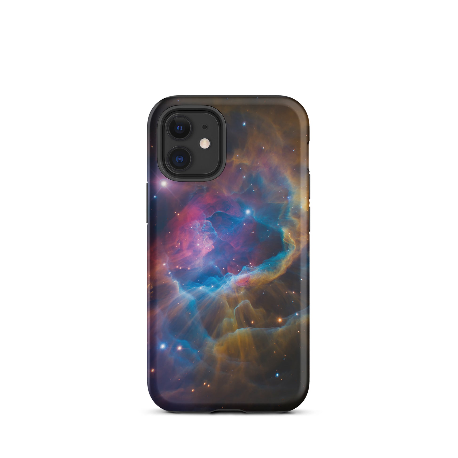 Phone Case for iPhone with nebula cosmic starburst design in electric blues, oranges, and pinks, Nebula Cosmic Dreamscape Edition.