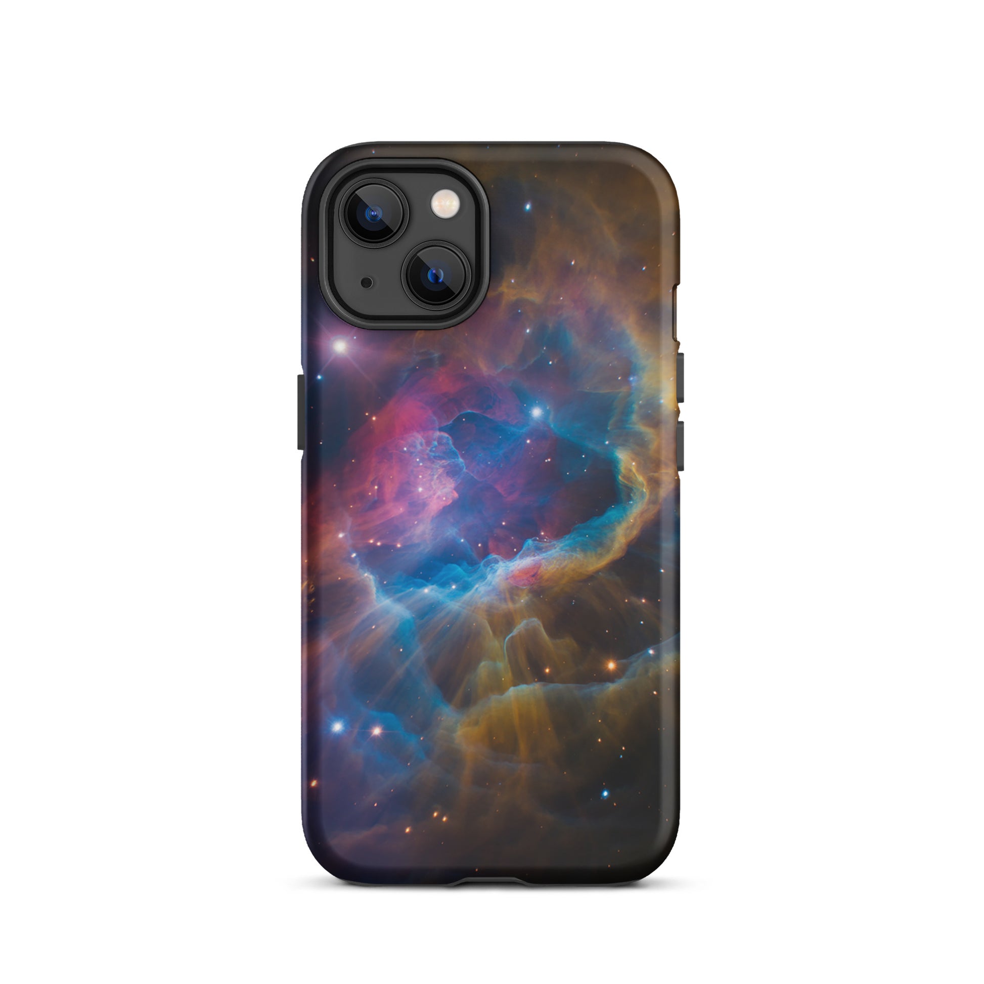 Phone Case for iPhone featuring Nebula Cosmic Dreamscape design with electric blues, fiery oranges, and dreamy pinks.