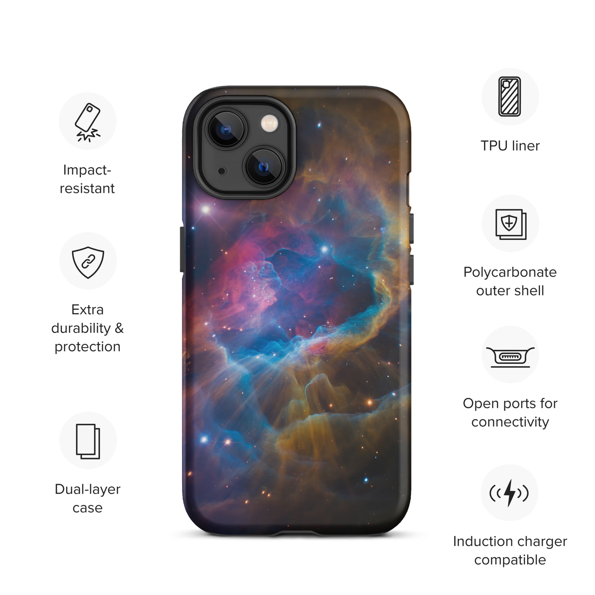 Phone Case for iPhone with Nebula Cosmic Dreamscape design, showcasing vibrant swirling colors and cosmic themes.