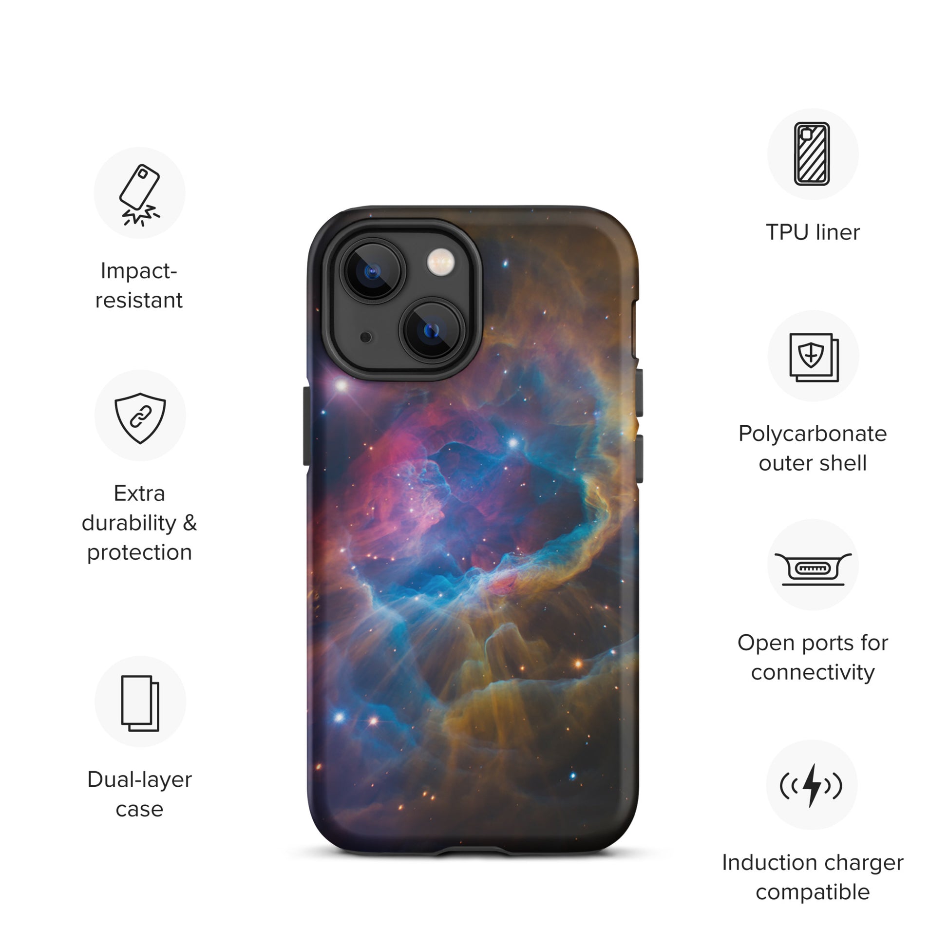 Phone Case for iPhone - Nebula Cosmic Dreamscape with impact-resistant features and dual-layer protection.