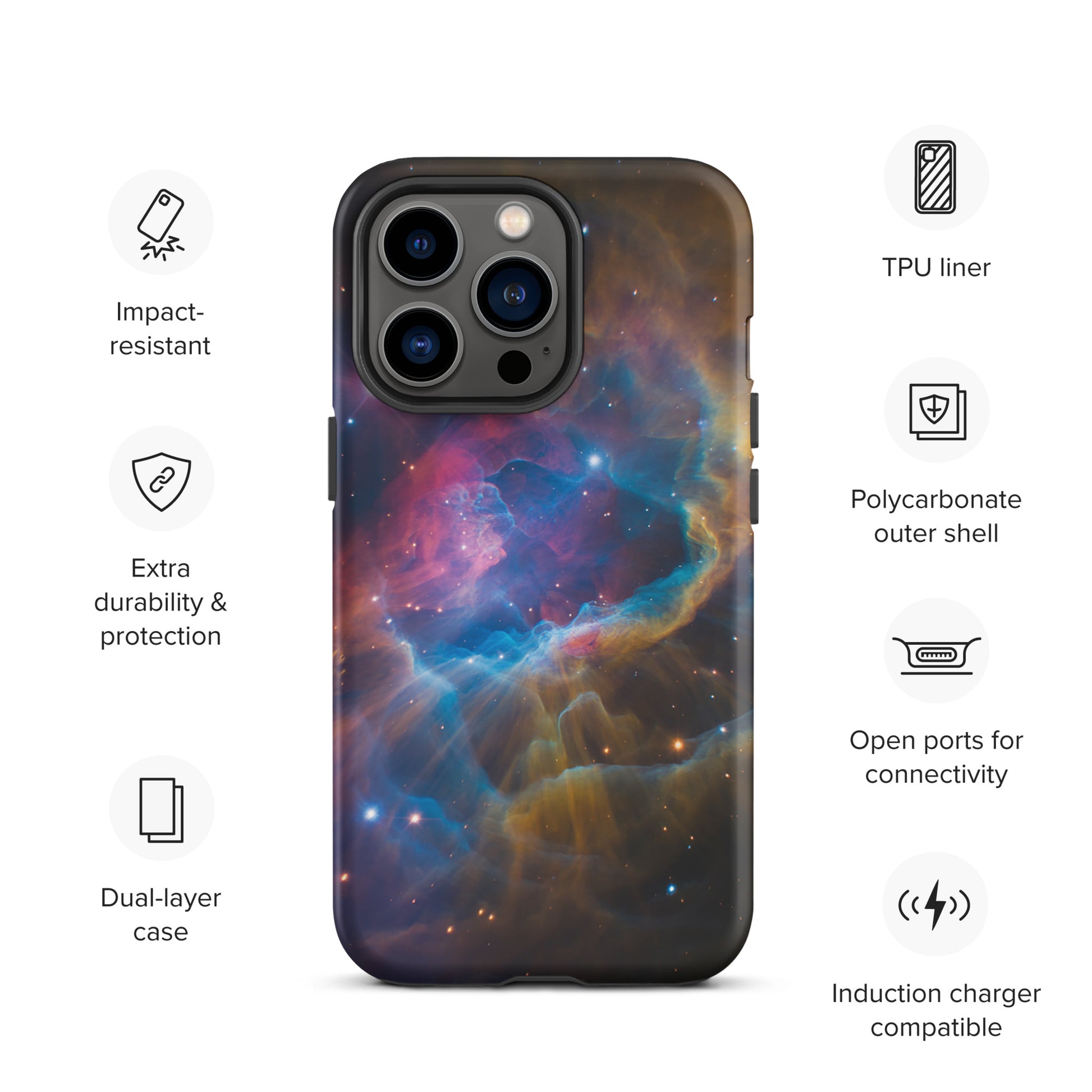 Phone Case for iPhone - Nebula Cosmic Dreamscape Starburst Edition showcasing vibrant nebula design with impact-resistant features.