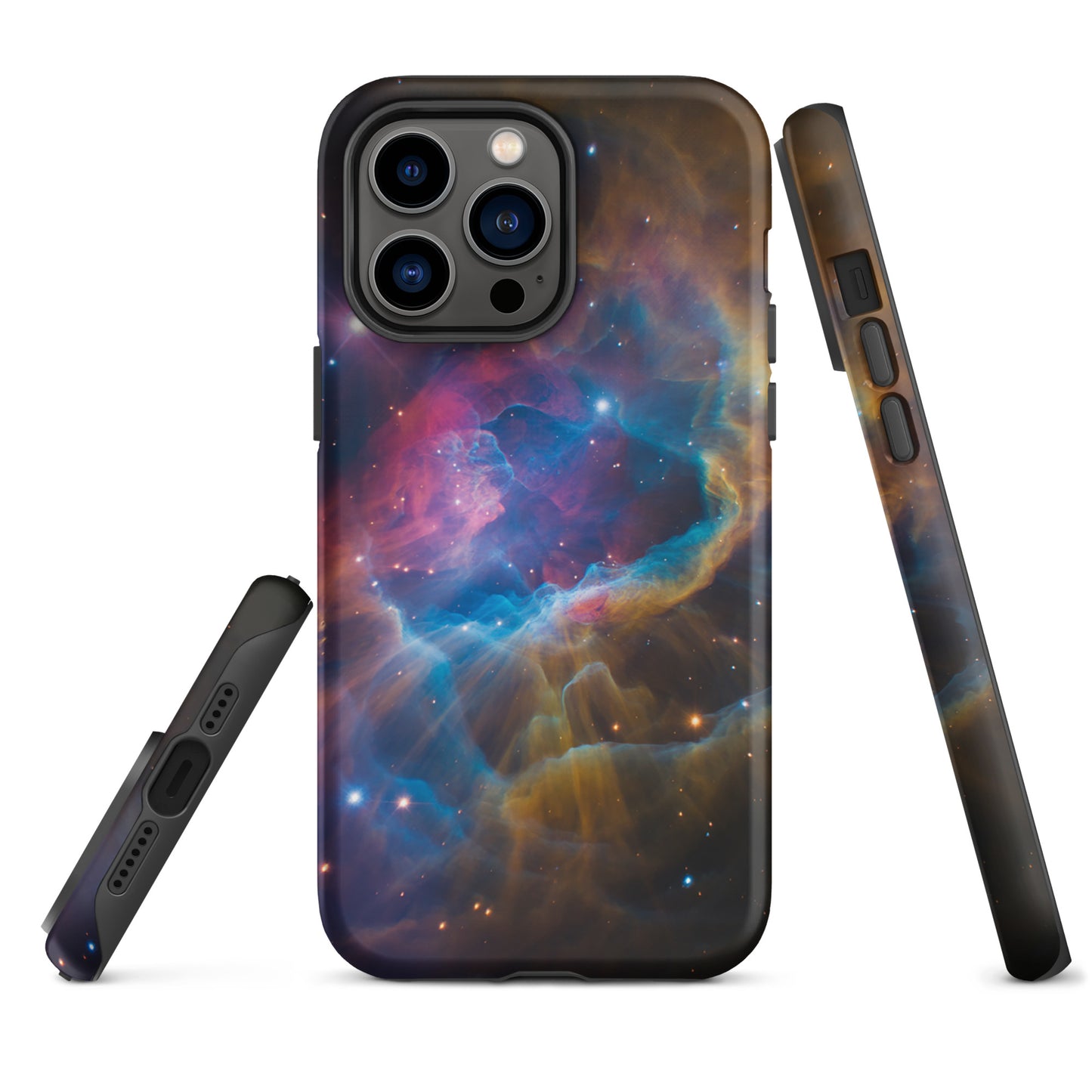 Nebula Cosmic Dreamscape Starburst Edition Phone Case for iPhone with swirling nebula and vibrant cosmic colors.