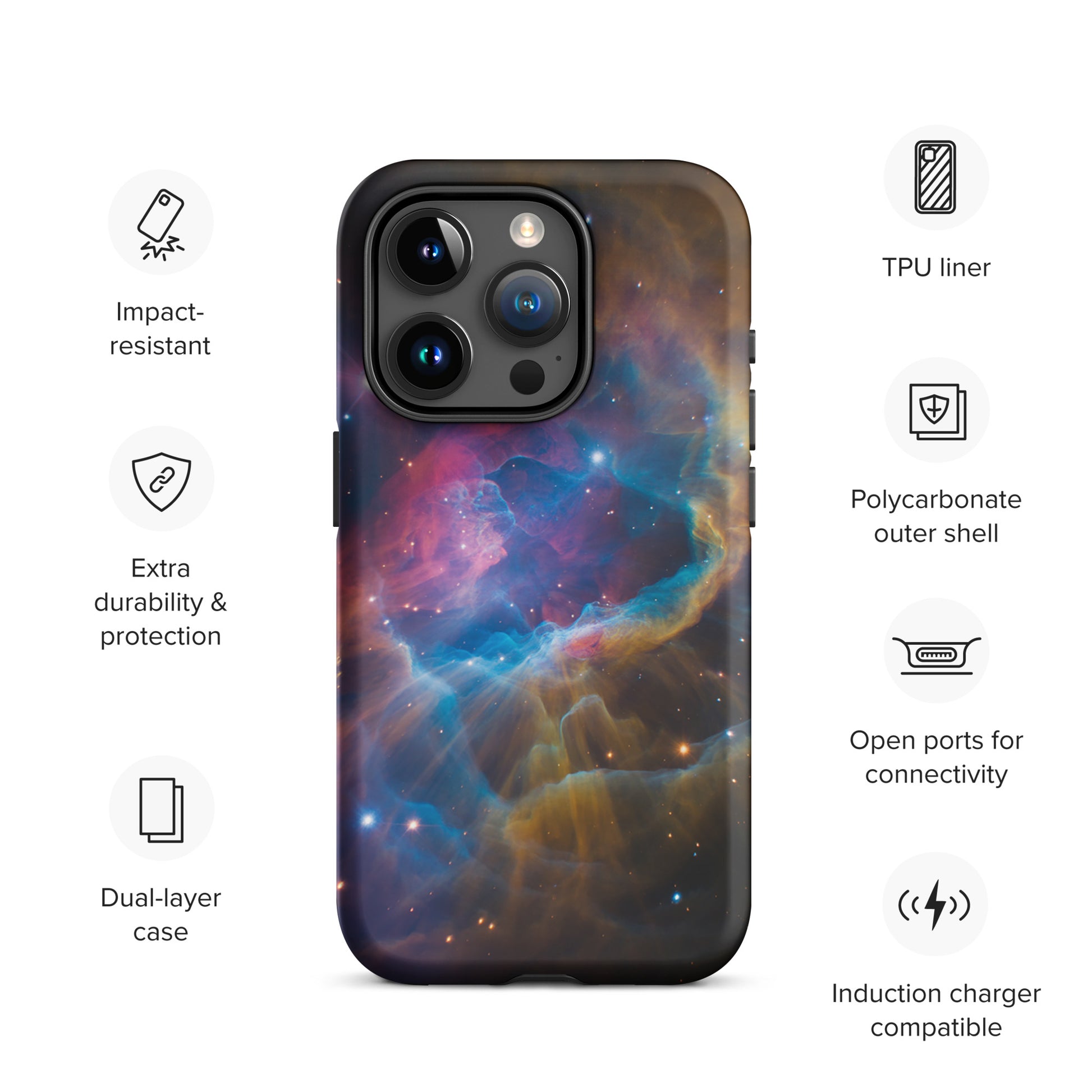 Phone Case for iPhone featuring Nebula Cosmic Dreamscape design with dual-layer protection and TPU liner.