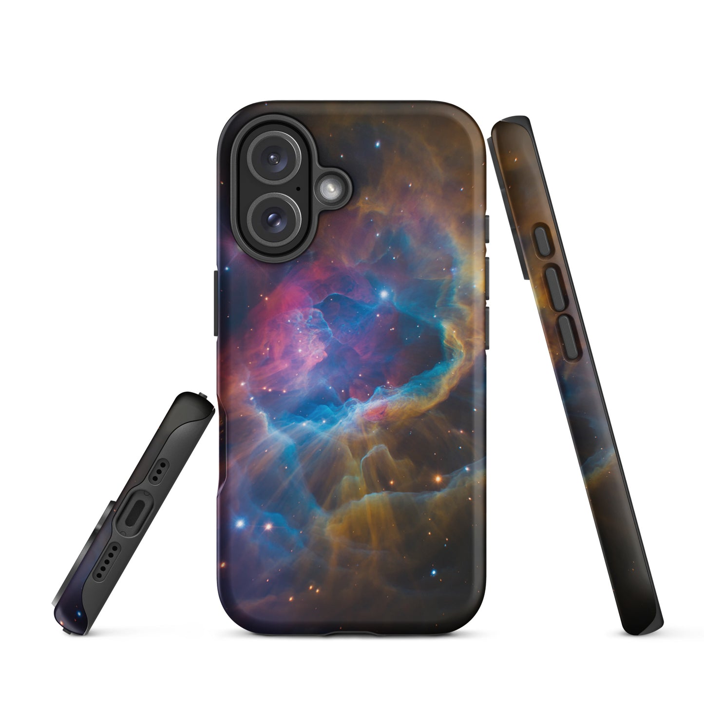 Phone Case for iPhone – Nebula Cosmic Dreamscape with electric blues and fiery oranges, protective and stylish accessory.