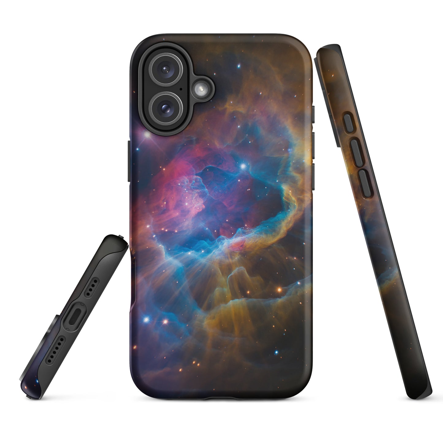 Phone Case for iPhone with nebula cosmic design, featuring vibrant blues, oranges, and pinks, Nebula Cosmic Dreamscape Starburst Edition