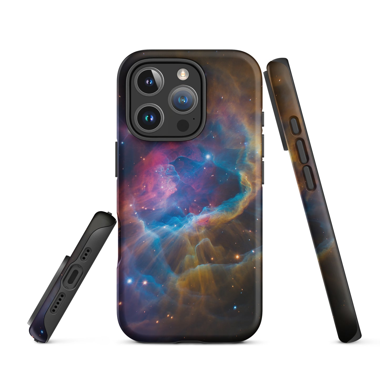 Phone Case for iPhone featuring Nebula Cosmic Dreamscape design with electric blues, fiery oranges, and dreamy pinks.