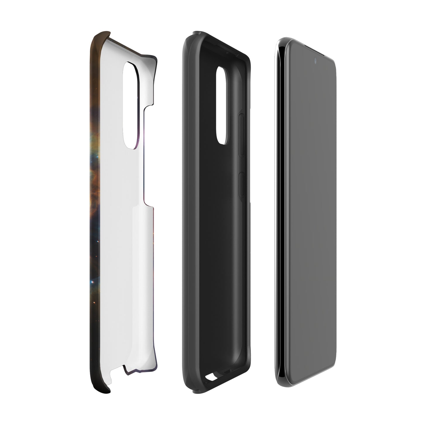 Phone Case for Samsung Galaxy with Nebula Cosmic Dreamscape design in three viewing angles