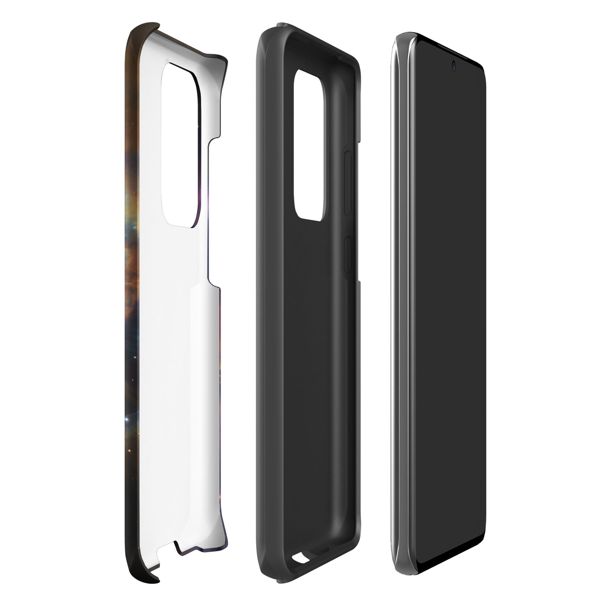 Phone Case for Samsung Galaxy with Nebula Cosmic Design shown in three-piece view
