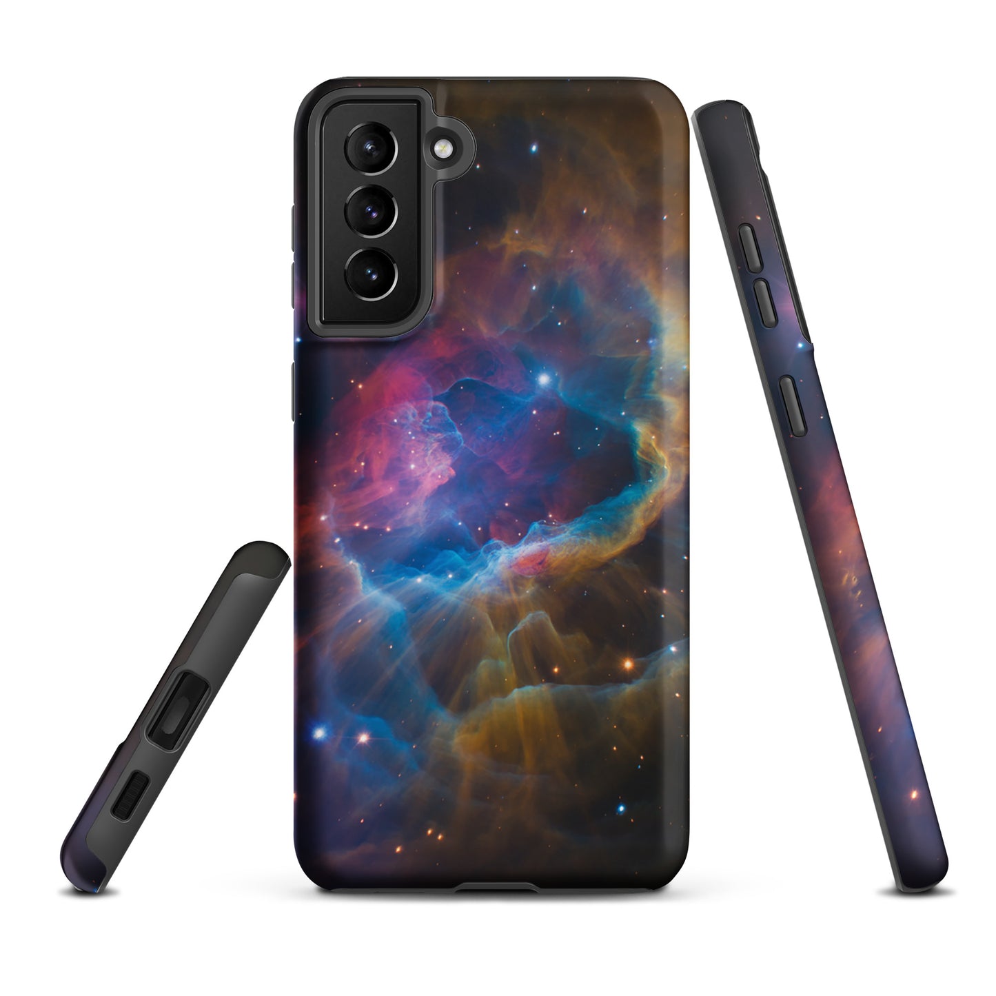 Phone Case for Samsung Galaxy with nebula design, cosmic dreamscape of swirling blues, oranges, and pinks.