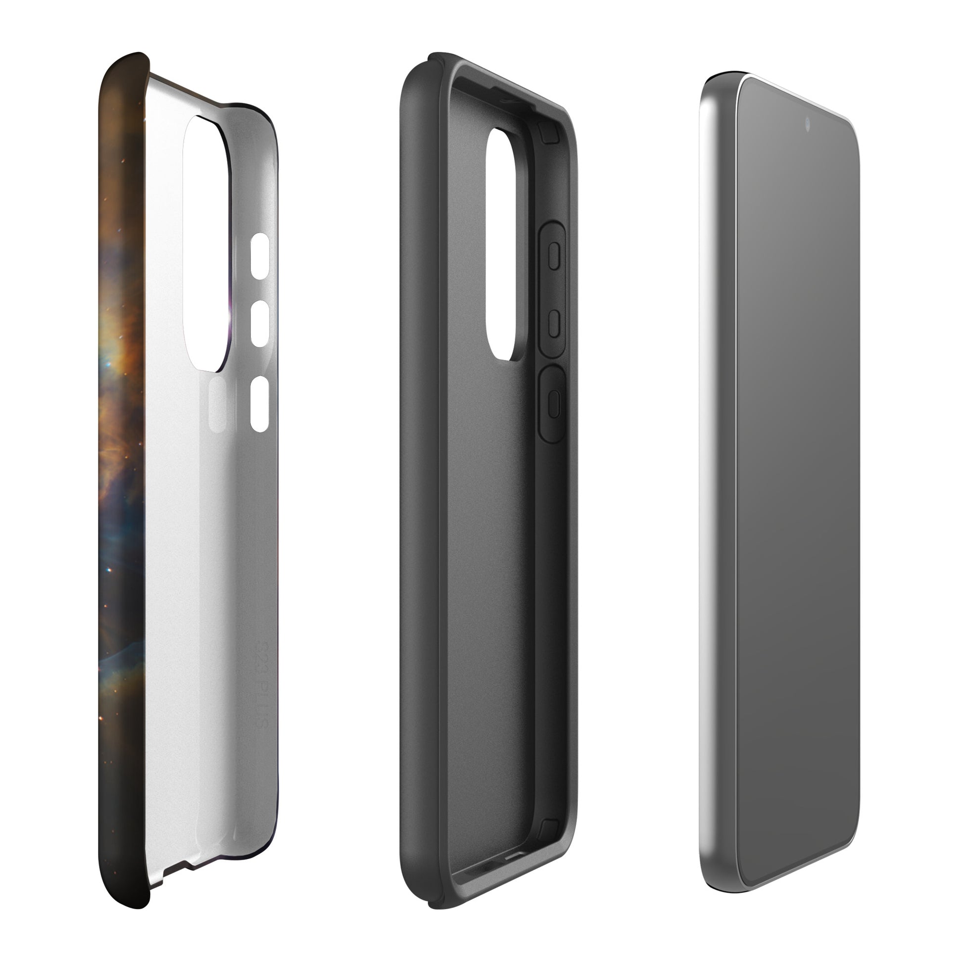 Phone Case for Samsung Galaxy with Nebula Cosmic Dreamscape Starburst design, showcasing the case interior and exterior details.