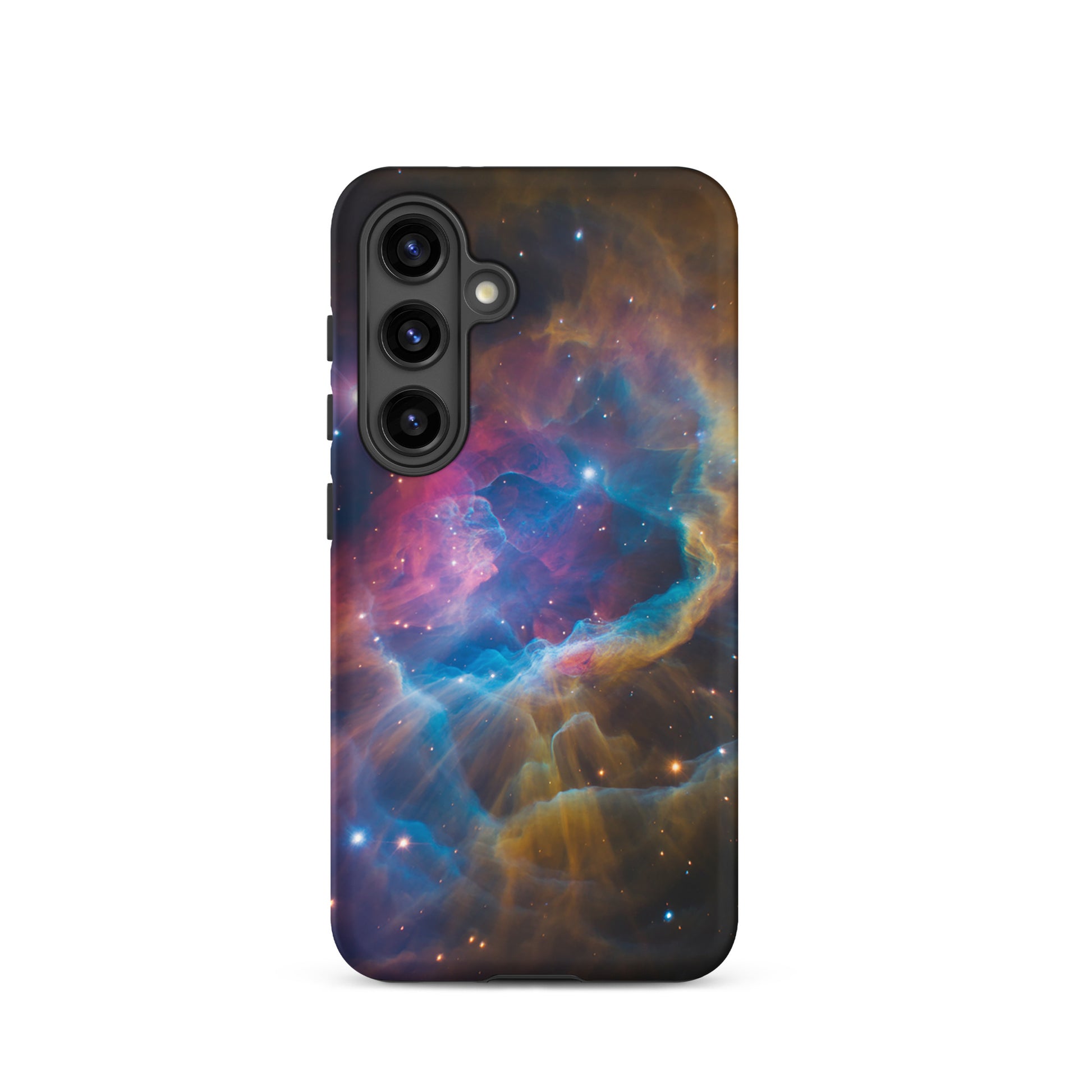 Phone Case for Samsung Galaxy featuring a nebula design with vivid blues, oranges, and pinks, creating a cosmic dreamscape.