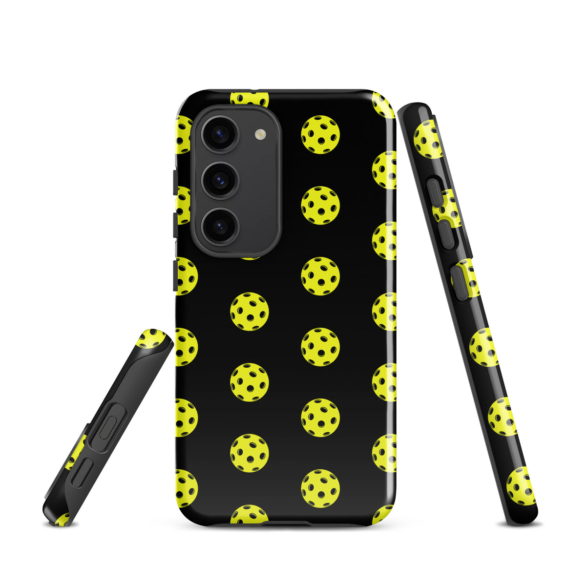 Phone Case for Samsung Galaxy with pickleball pattern, stylish yellow sports design for pickleball enthusiasts, premium protection.