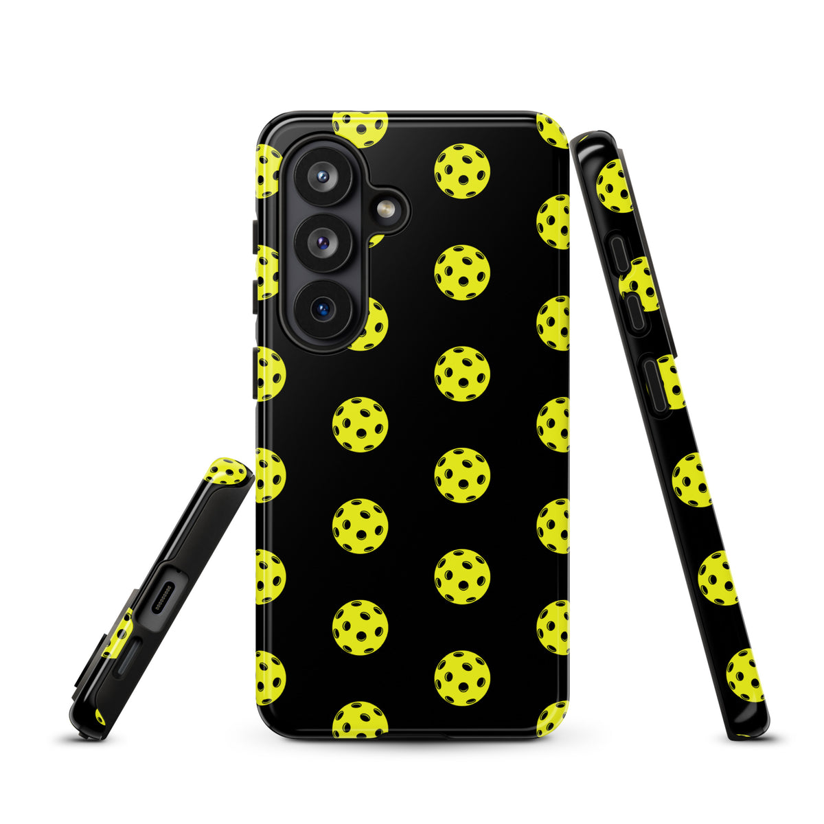 Phone Case for Samsung Galaxy with pickleball pattern, premium protection and sporty style, featuring bold yellow pickleball design.