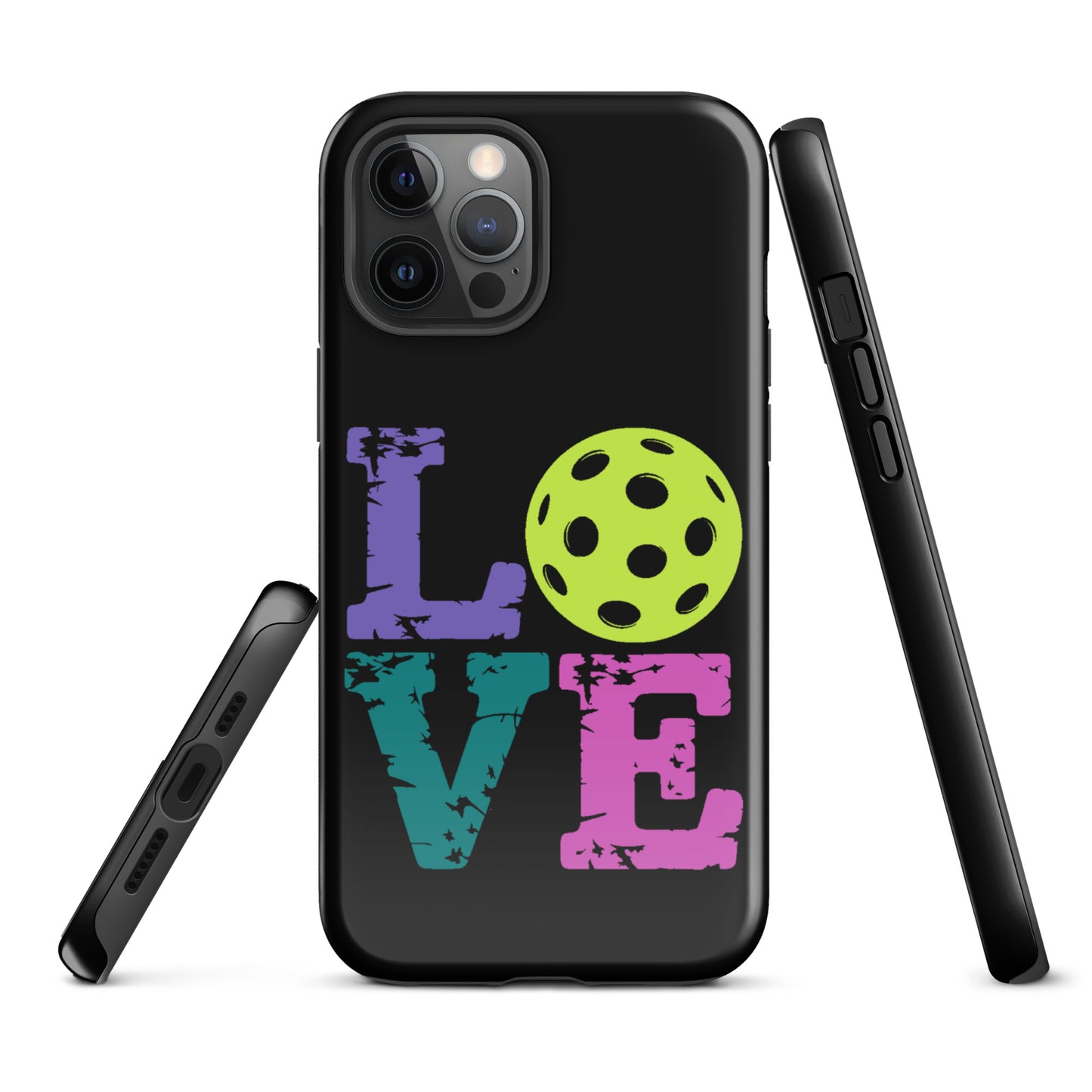 Phone Case for iPhone with LOVE design replacing 'O' with pickleball, perfect accessory for pickleball fans.