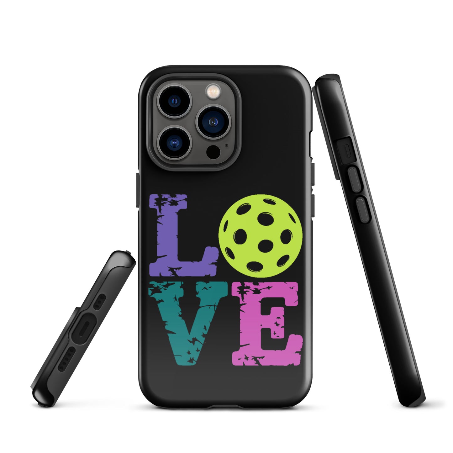 Phone Case for iPhone with pickleball-themed Love design, featuring a pickleball replacing the "O" in "LOVE" for sports fans.