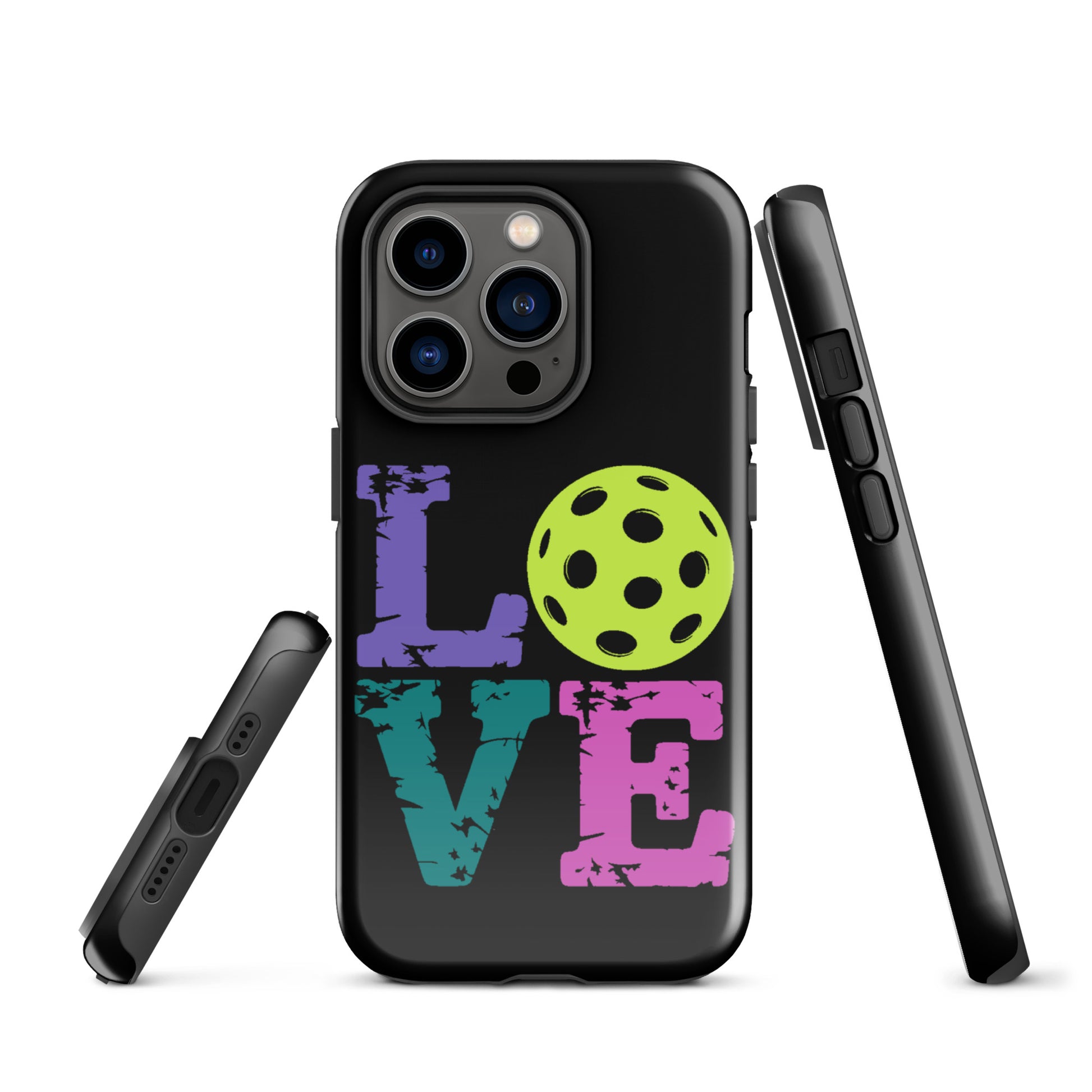 Phone Case for iPhone with LOVE design featuring a pickleball for sports fans.