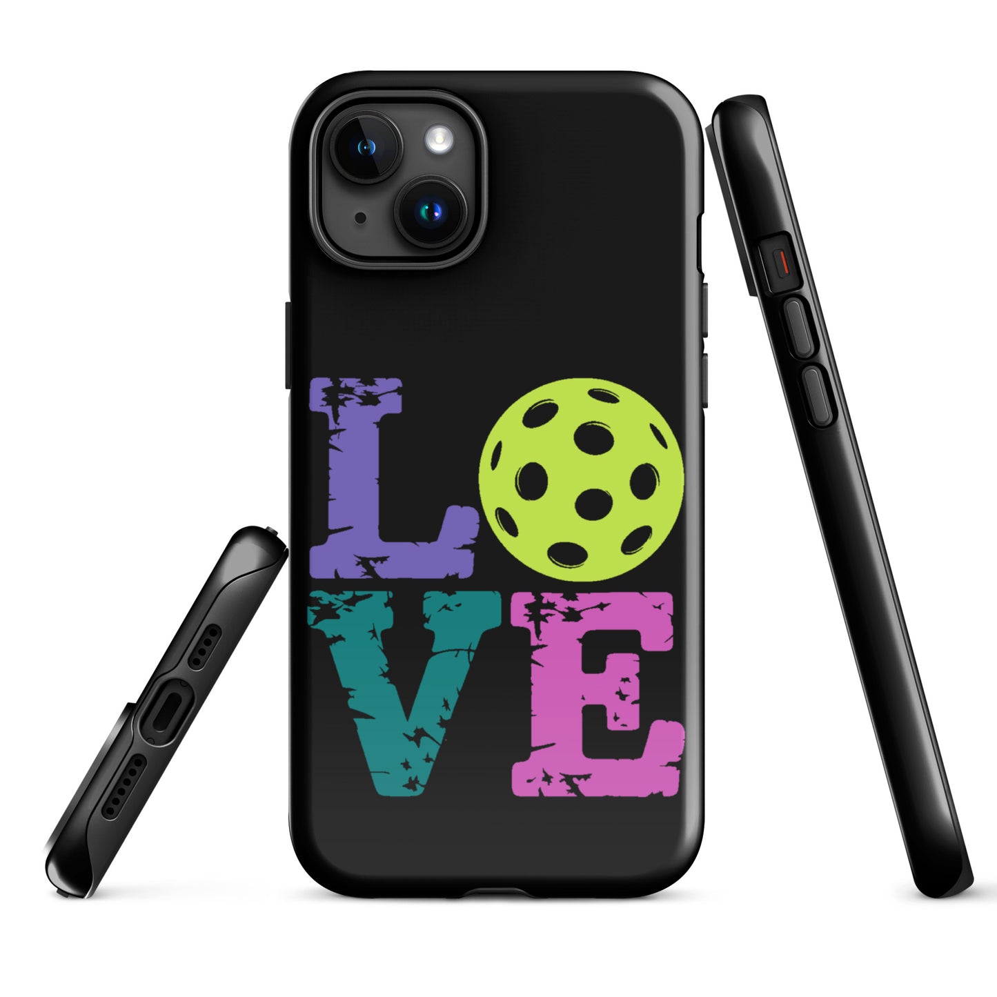 Phone Case for iPhone with Love Design featuring a pickleball instead of the letter "O". Perfect accessory for pickleball fans.