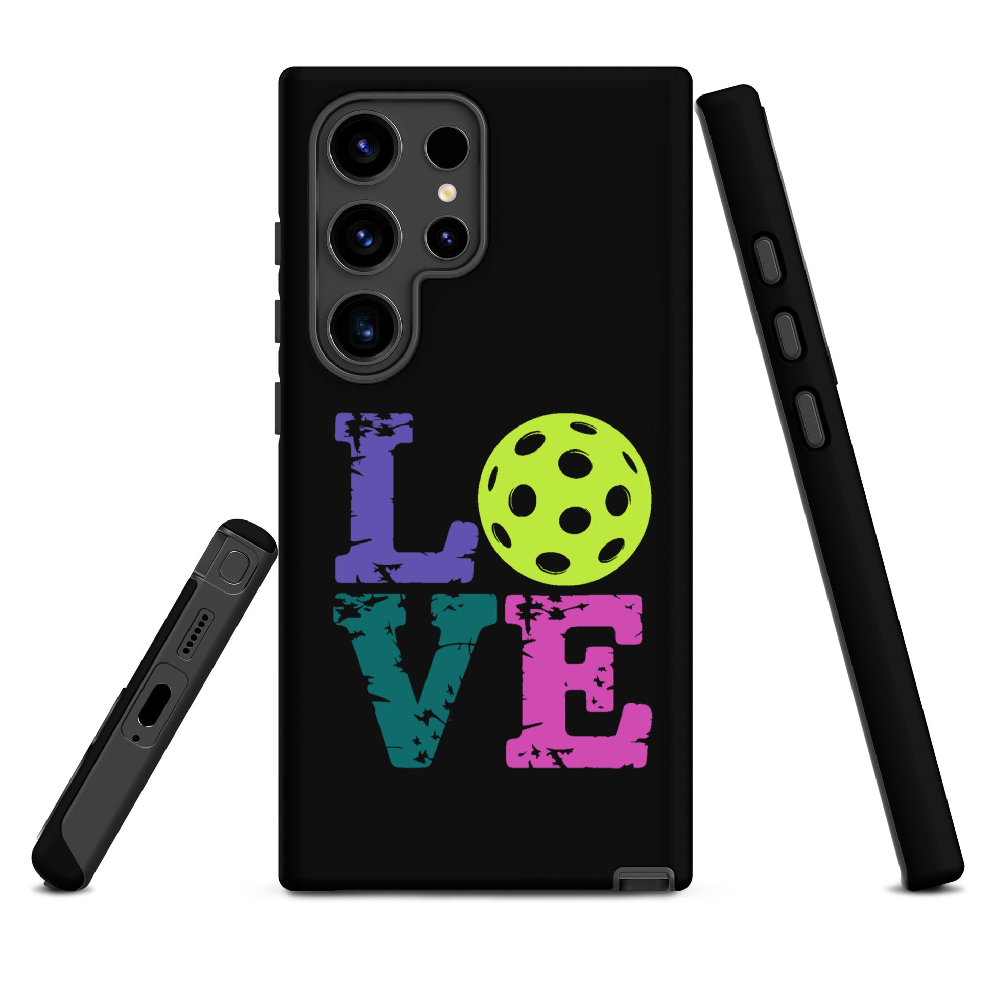 Phone Case for Samsung Galaxy with LOVE design featuring a pickleball, perfect for pickleball fans.