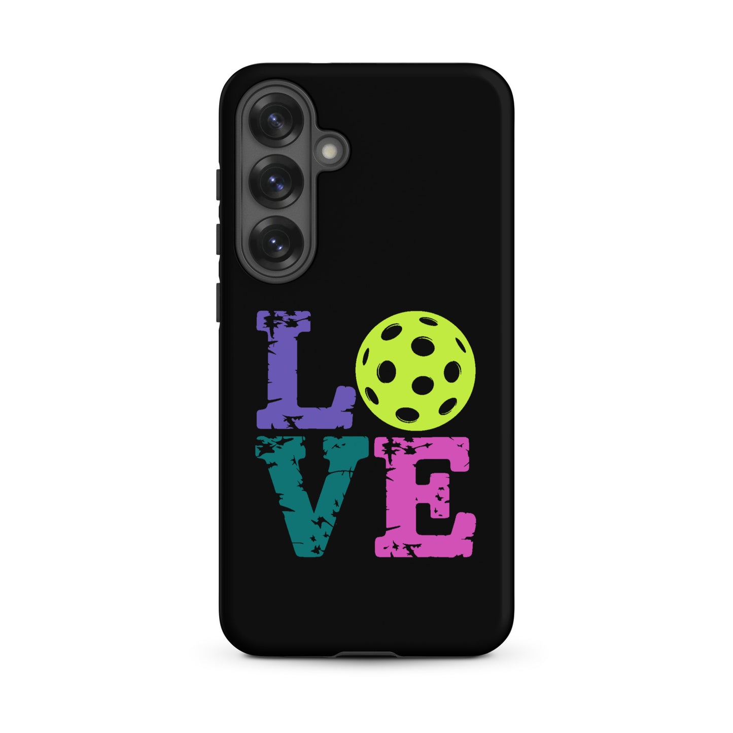 Phone Case for Samsung Galaxy with Love Design featuring a pickleball as the 'O', perfect for pickleball fans.