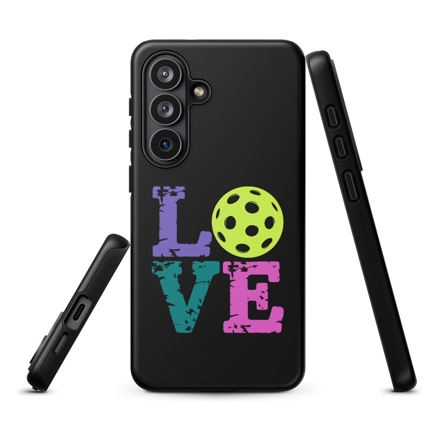 Phone Case for Samsung Galaxy with LOVE design featuring a pickleball for the O, perfect for pickleball fans.