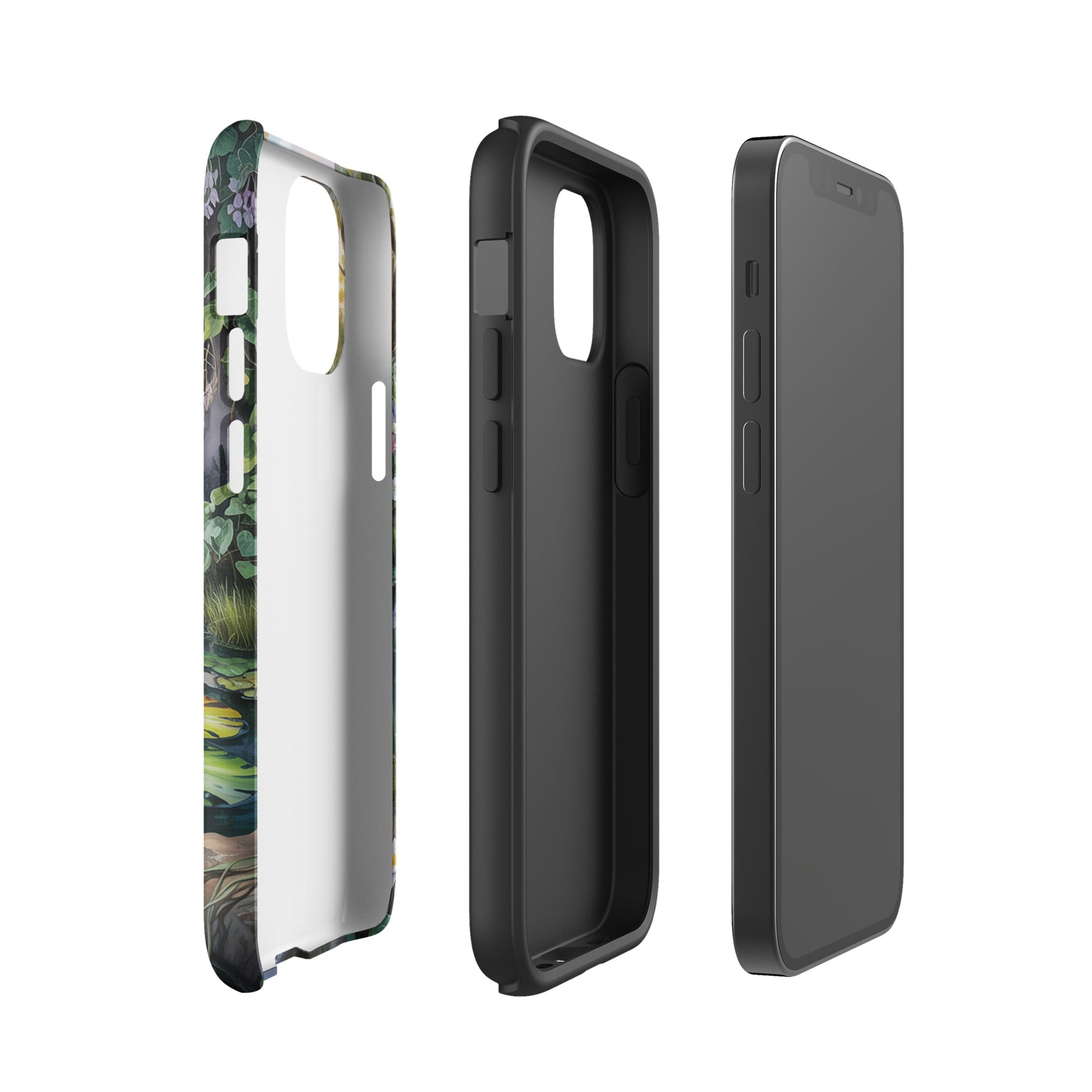 Phone Case for iPhone: Enchanted Pond design featuring lily‑dotted pond, greenery, and sunset light for a storybook charm.