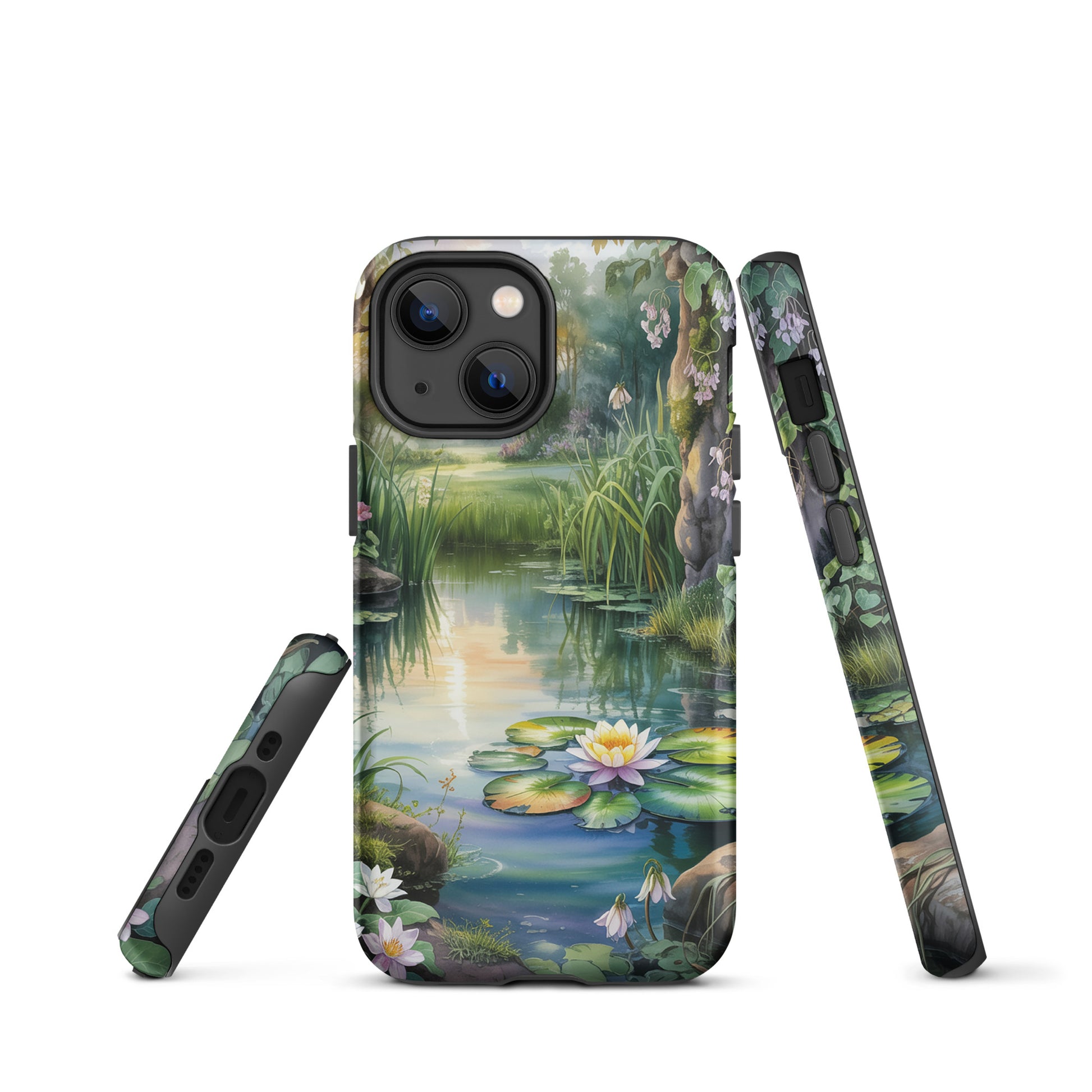 Phone Case for iPhone - Enchanted Pond with serene lily pond and lush greenery design