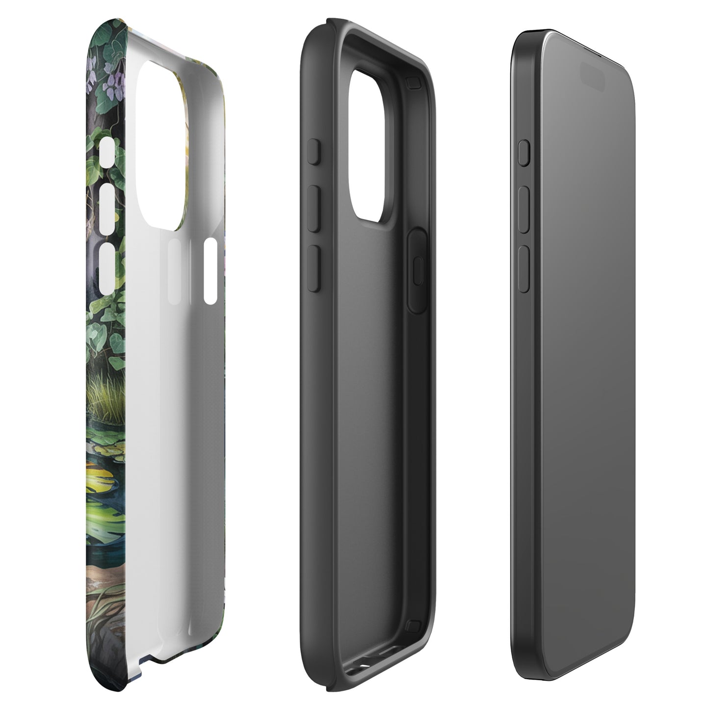 Phone Case for iPhone with enchanted pond design featuring lily pond and wildflowers, offering a tranquil escape.