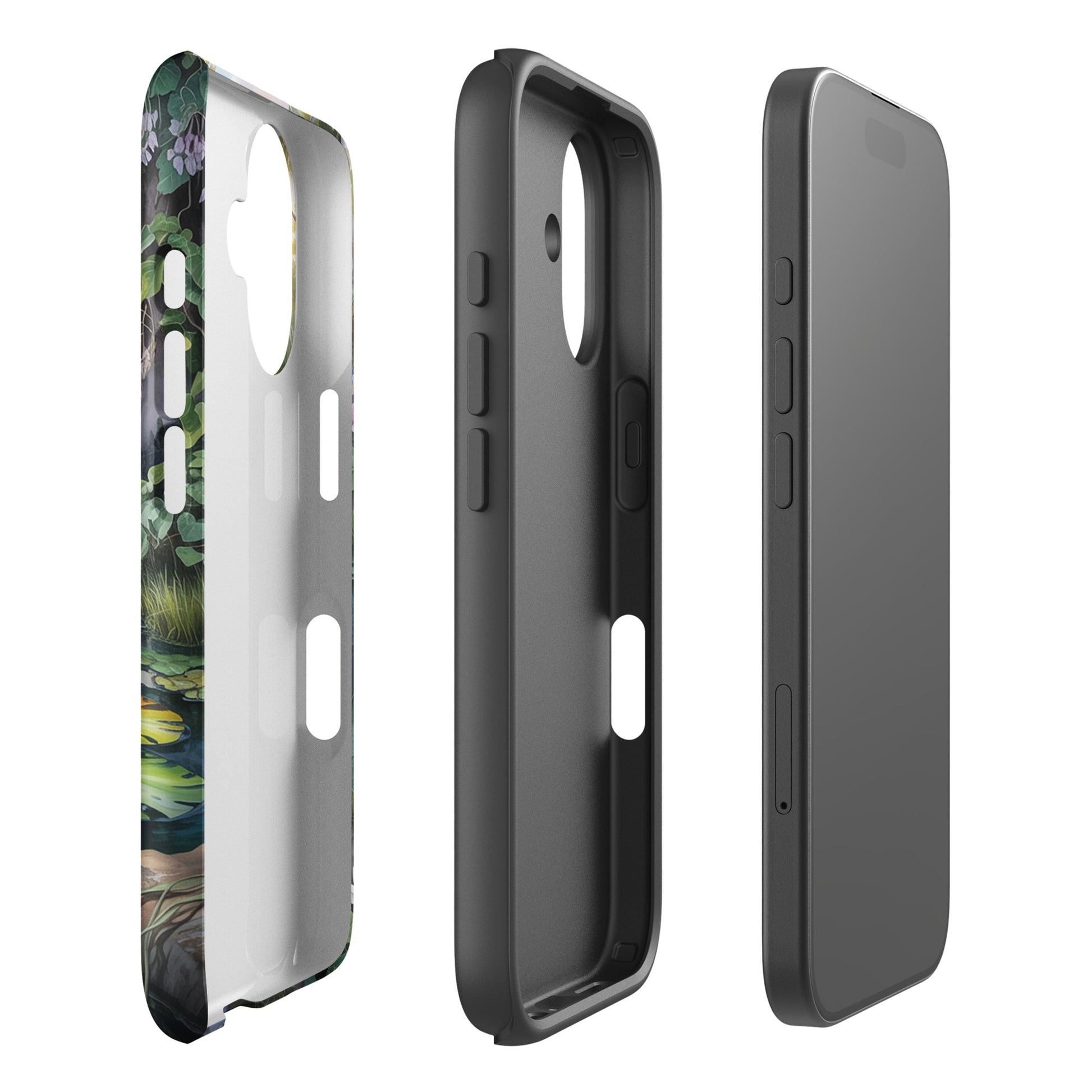 Enchanted Pond Phone Case featuring a lily pond design for iPhone, showcasing peaceful charm and lush greenery.