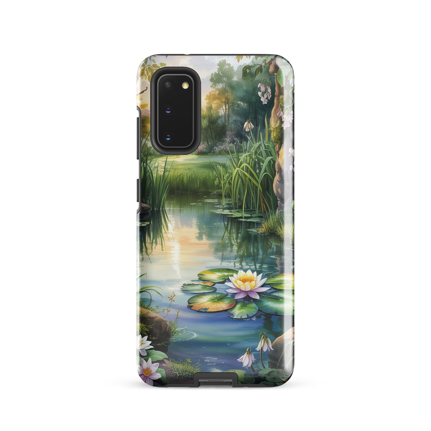Phone Case for Samsung Galaxy with enchanted pond design, featuring lily pads and tranquil greenery. Perfect for nature lovers.