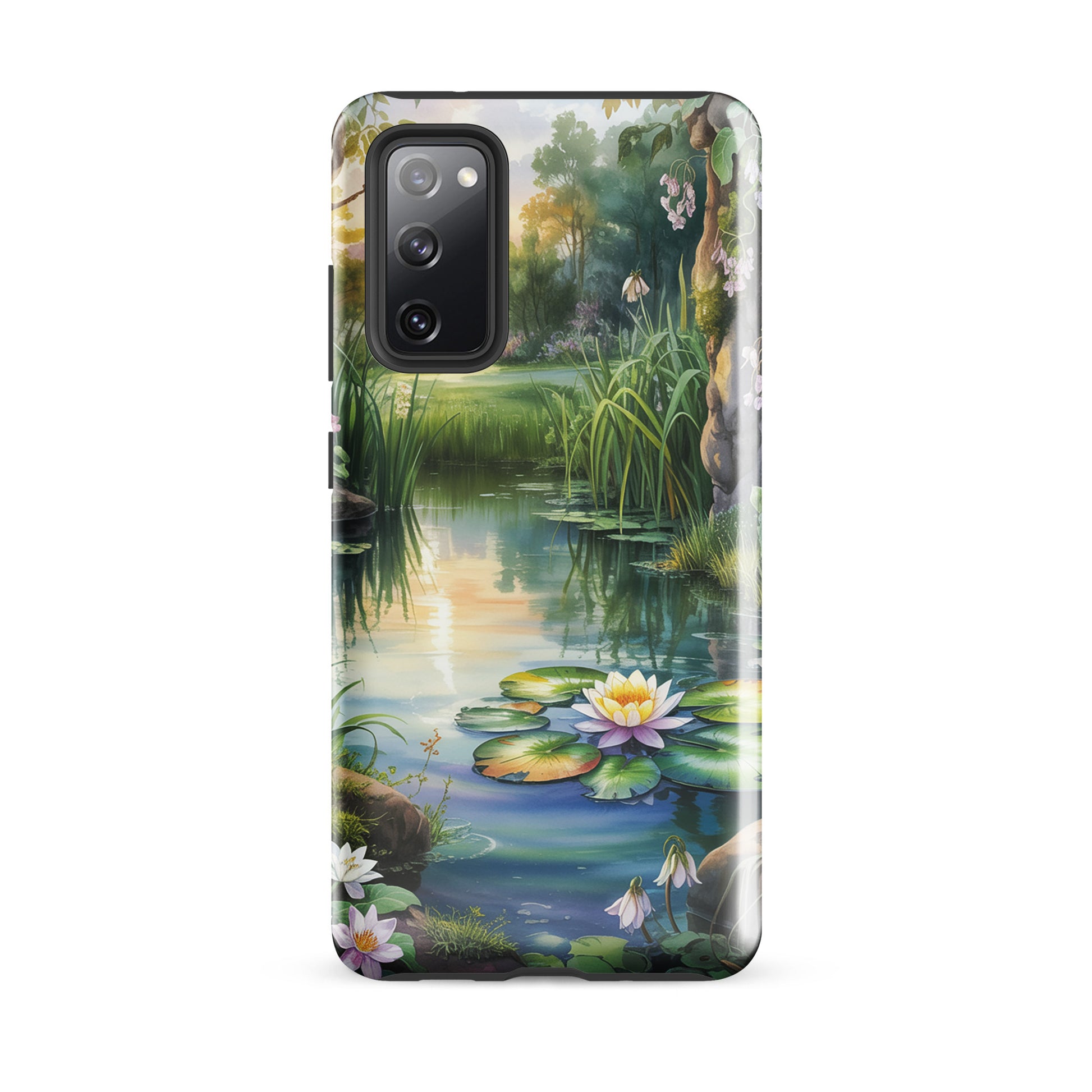 Phone Case for Samsung Galaxy Enchanted Pond design with lily pond and wildflowers