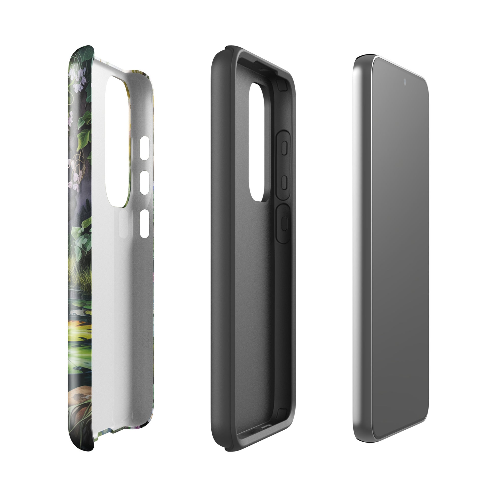 Phone Case for Samsung Galaxy with enchanted pond design featuring water lilies and wildflowers, offering a tranquil escape.