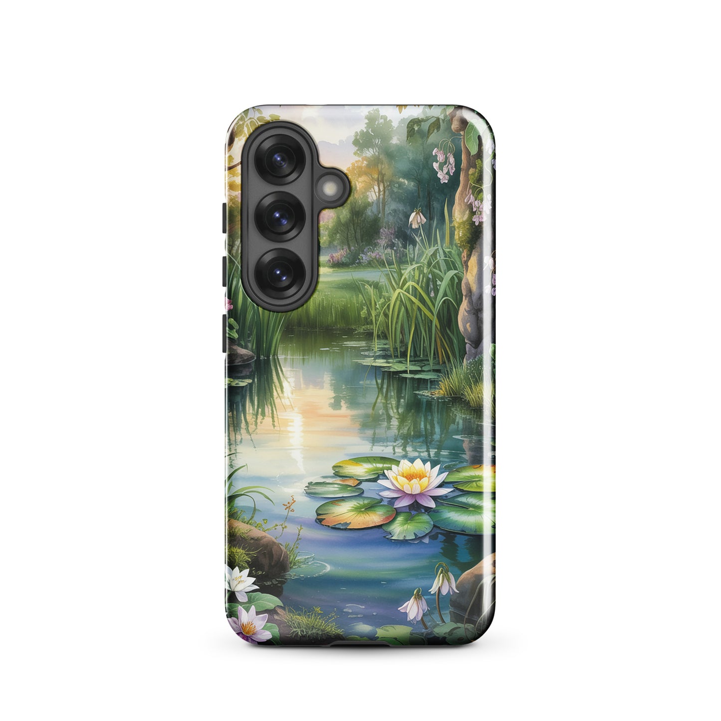 Phone Case for Samsung Galaxy featuring enchanted pond with lily pads and greenery, offering a storybook charm and peaceful ambiance.