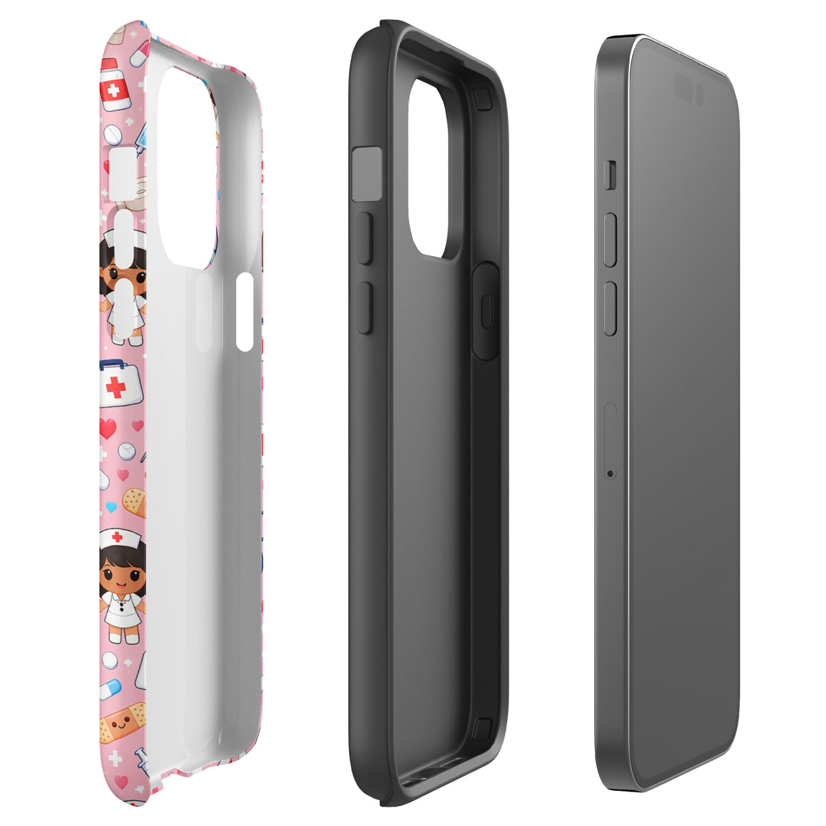 Phone Case for iPhone with kawaii nurse medical pattern on pink background