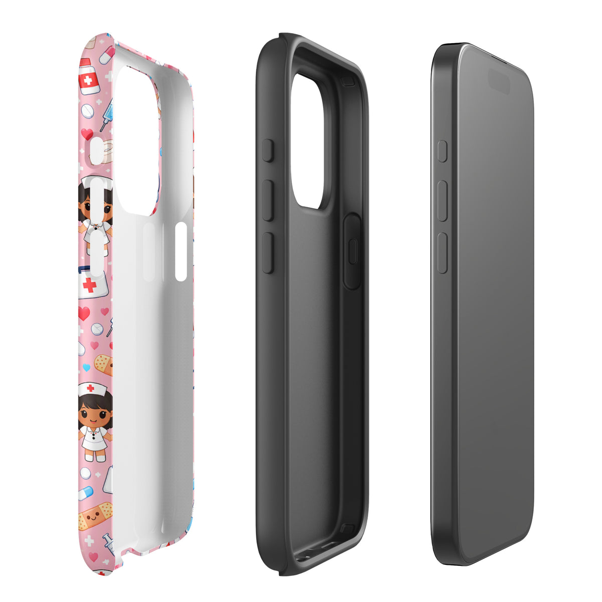 Phone Case for iPhone with kawaii nurse medical pattern on pink background