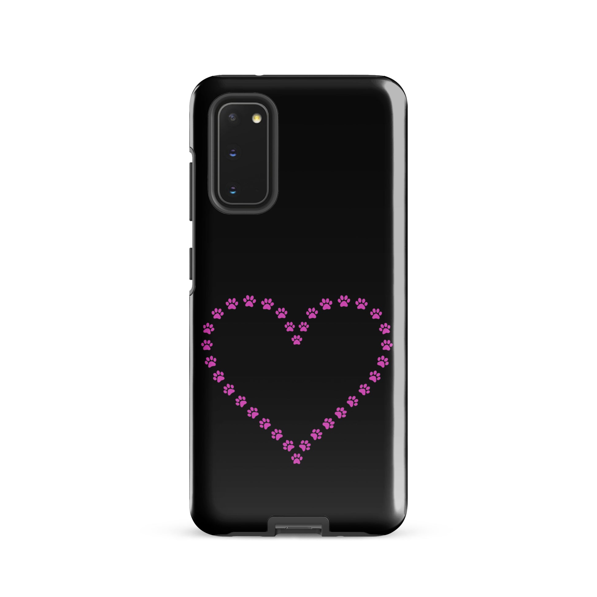 Phone Case for Samsung Galaxy with black and pink paw print heart design, perfect for pet lovers. Ideal pet-themed Phone Case.