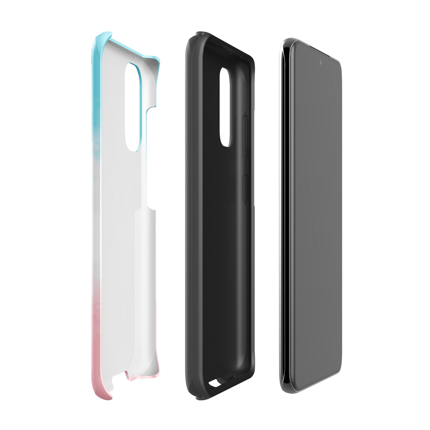 Phone Case for Samsung Galaxy with paw print heart design in blue, white, and pink, showcasing its durable build for pet lovers.