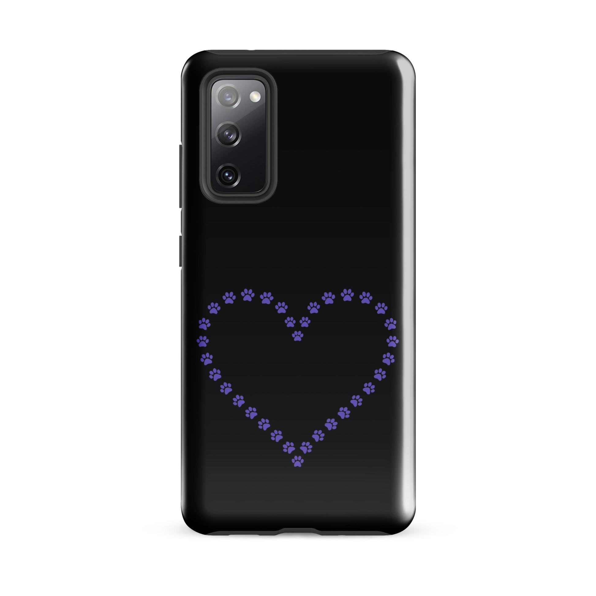 Phone Case for Samsung Galaxy with black and purple paw print heart design for pet lovers