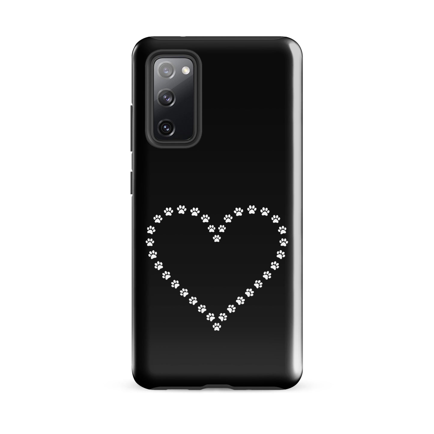 Phone Case for Samsung Galaxy with paw print heart design, perfect for pet lovers, in black and white, offering style and protection.