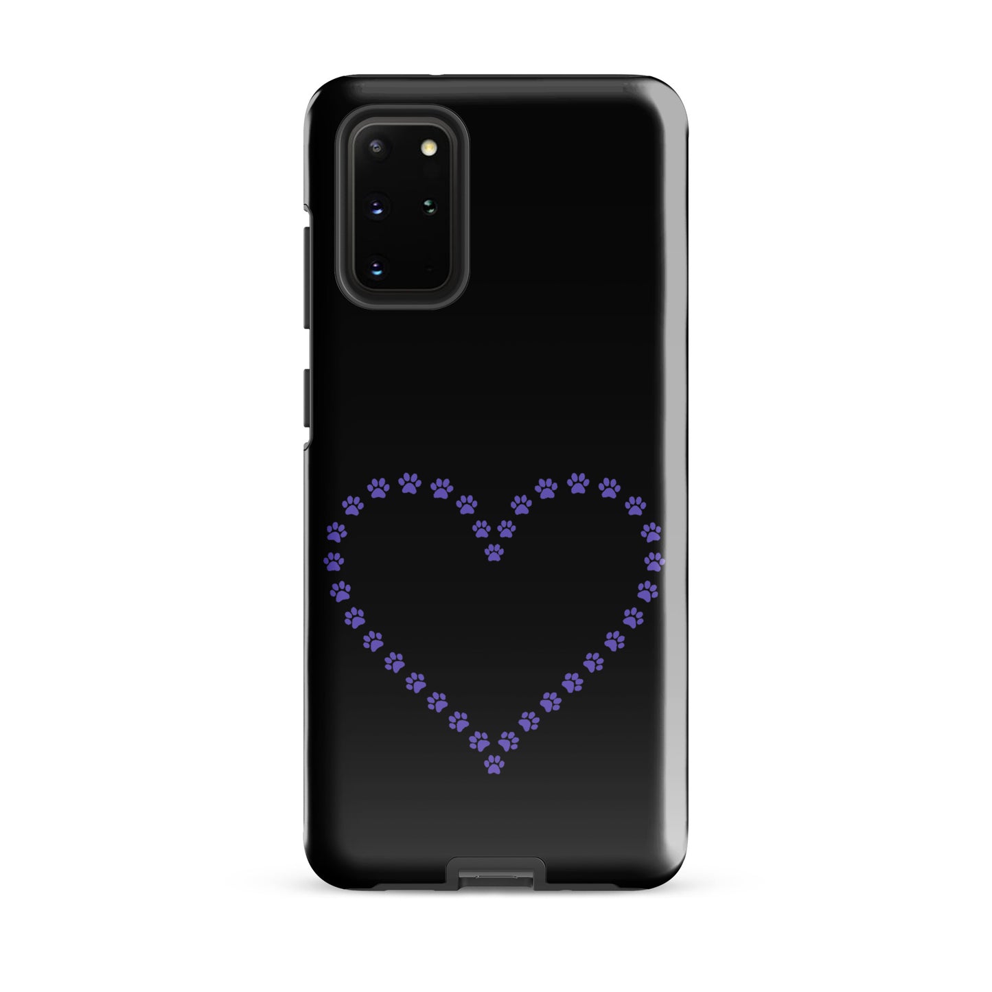 Phone Case with black and purple paw print heart design for Samsung Galaxy, perfect for pet lovers.