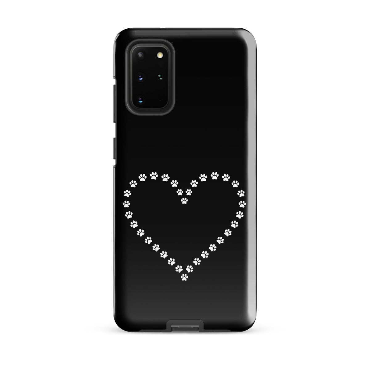 Phone Case for Samsung Galaxy with paw print heart design in black and white, perfect for pet lovers and animal design enthusiasts.