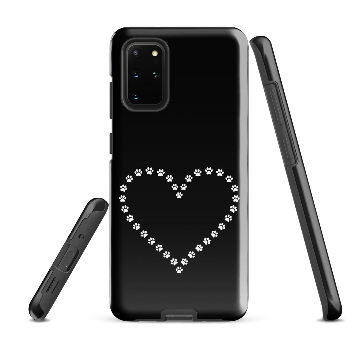 Phone Case for Samsung Galaxy with black and white paw print heart design, perfect for pet lovers and animal enthusiasts.