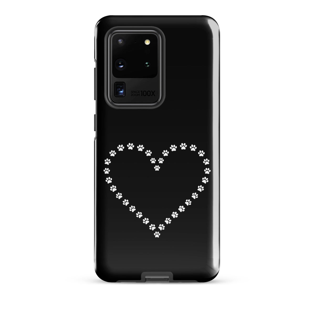 Phone Case for Samsung Galaxy with black and white paw print heart design, perfect for pet lovers. Durable and stylish animal-themed case.