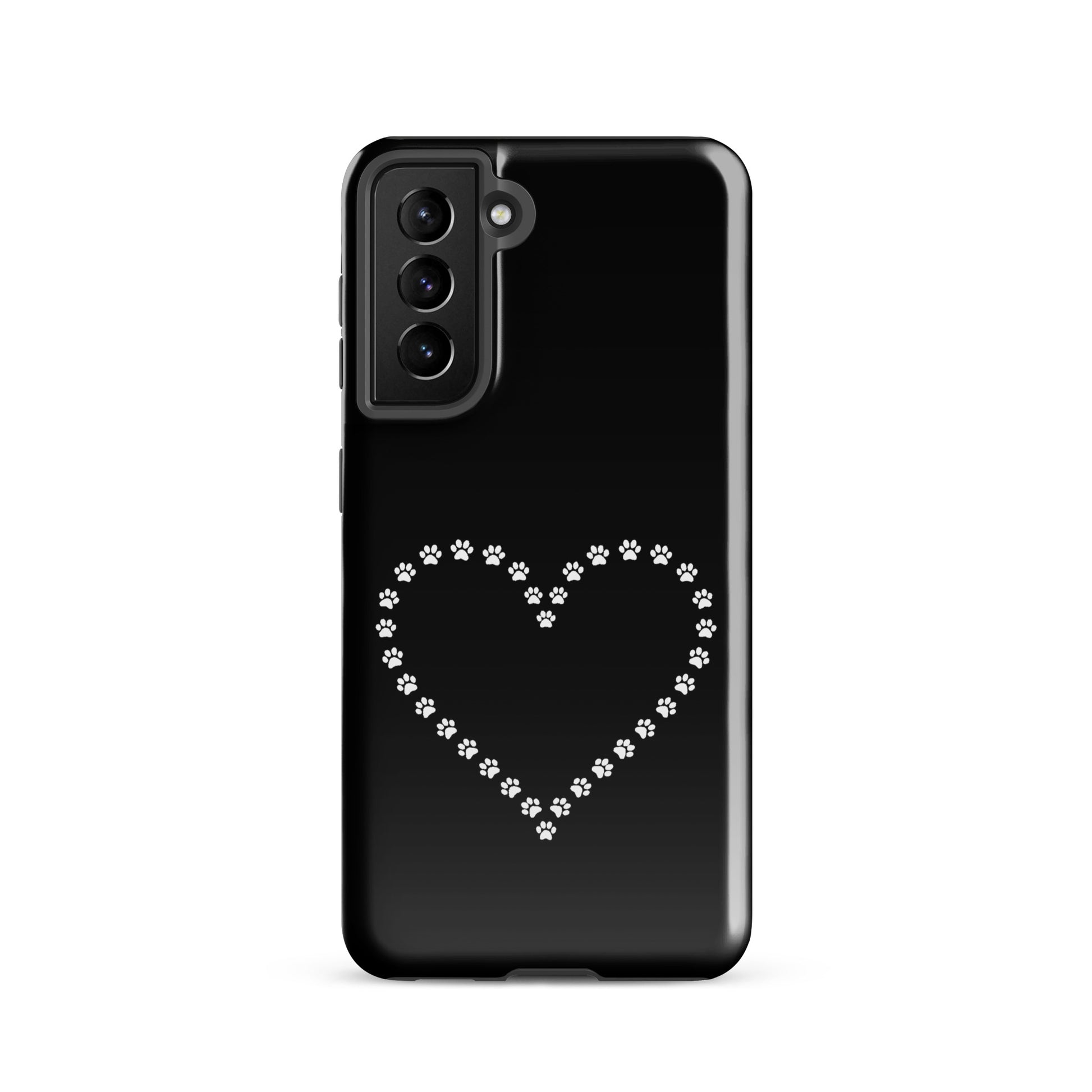 Phone Case for Samsung Galaxy with paw print heart design in black and white, ideal for pet lovers seeking durable and charming protection.